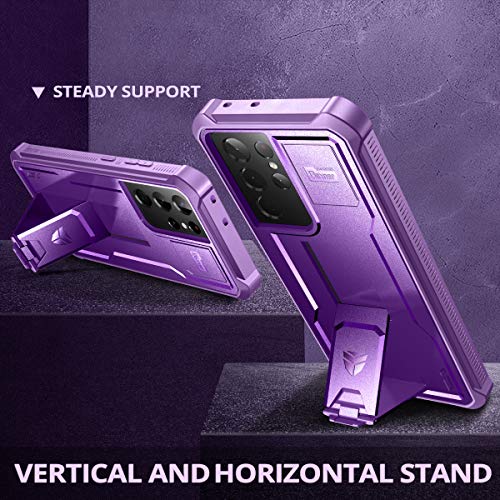 for Samsung Galaxy S21 Ultra Case, [Built in Screen Protector and Kickstand] Heavy Duty Military Grade Protection Shockproof Protective Cover for Samsung Galaxy S21 Ultra 5G, 6.8 inch Purple