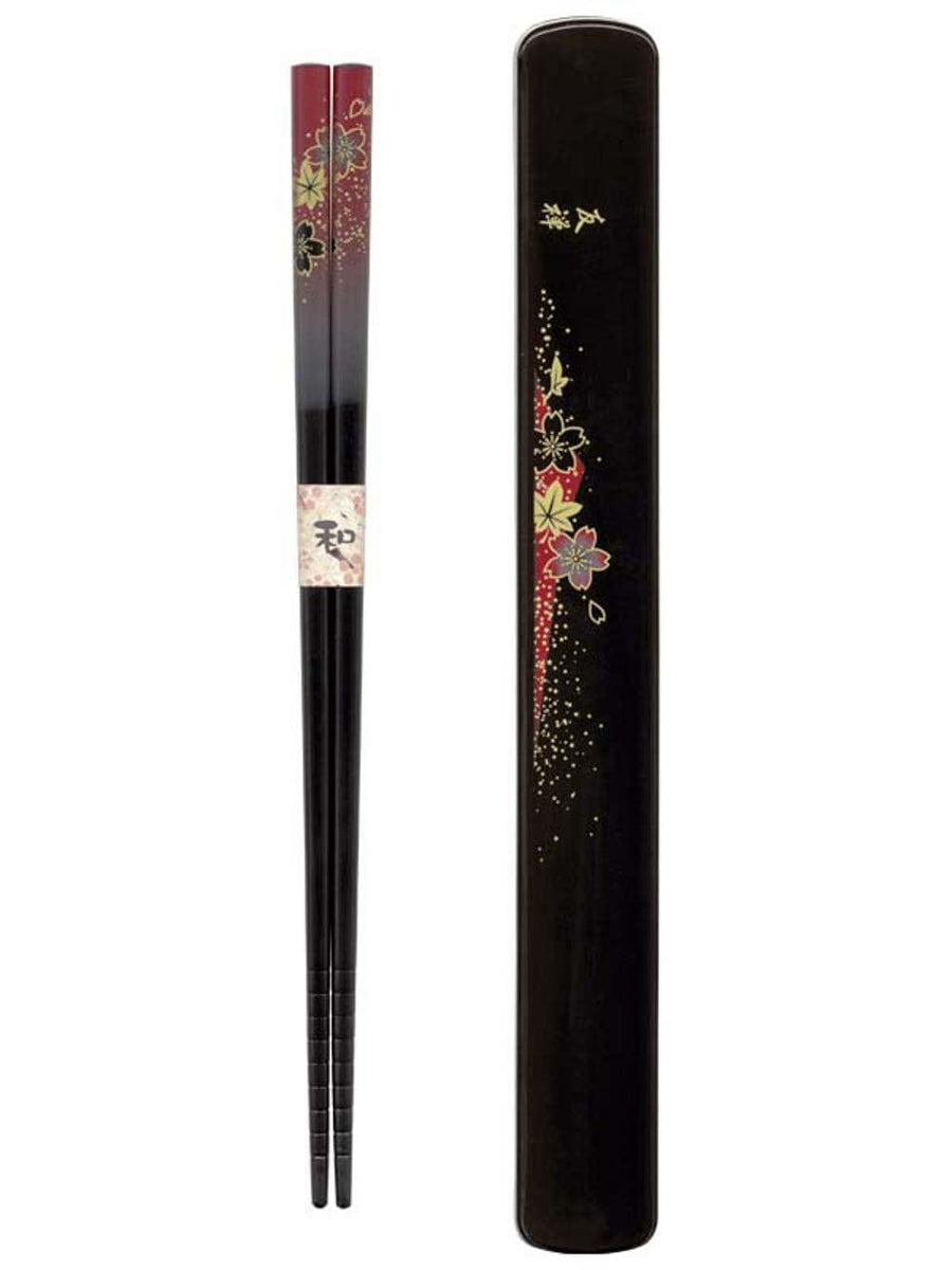3687, Travel Chopsticks with Case Reusable Chinese Korean Japanese Bamboo Portable Chop Sticks Utensil Dishwasher Safe Made in Japan, Yuzen Red