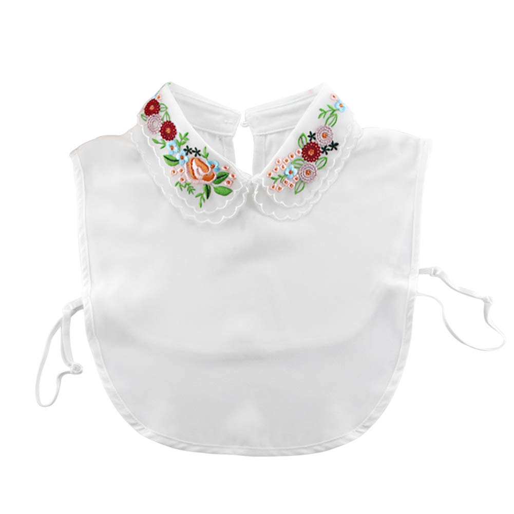 Lace Chiffon Detachable Dickey Blouse False Collar Embroidery Flower Fake Half Shirt Collar for Women (White)