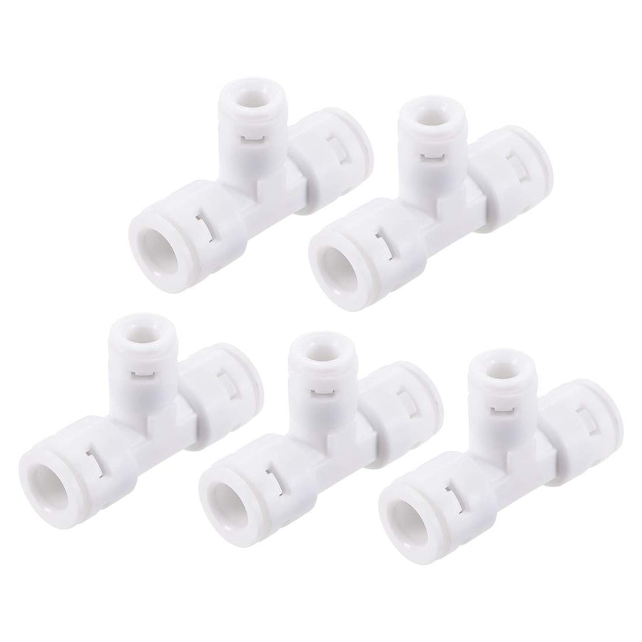 Quick Connector 3 Way T Type 3/8x3/8x1/4 Push Fit Connect Fittings for RO Water Purifier, 54x35mm White 5Pcs