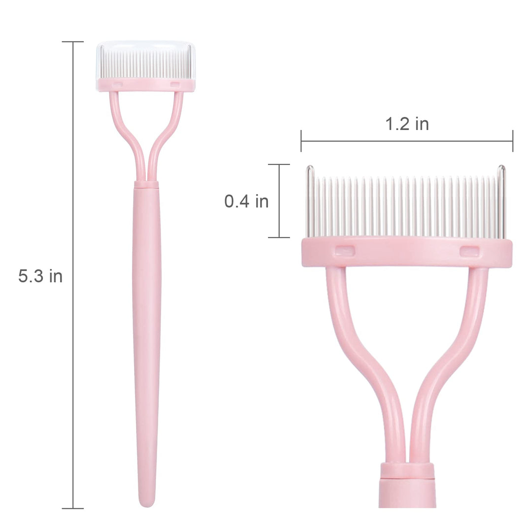 Eyelash Comb, Arc Designed Eyelash Separator Mascara Applicator Eyebrow Brush Metal Teeth Eye Lash Tool with Comb Cover,Baby Pink