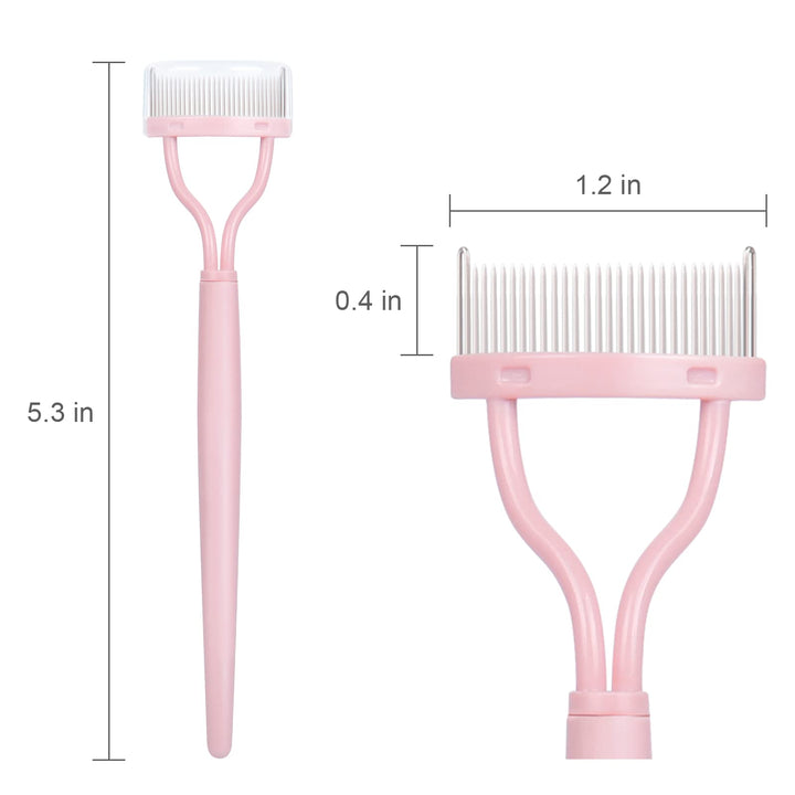 Eyelash Comb, Arc Designed Eyelash Separator Mascara Applicator Eyebrow Brush Metal Teeth Eye Lash Tool with Comb Cover,Baby Pink