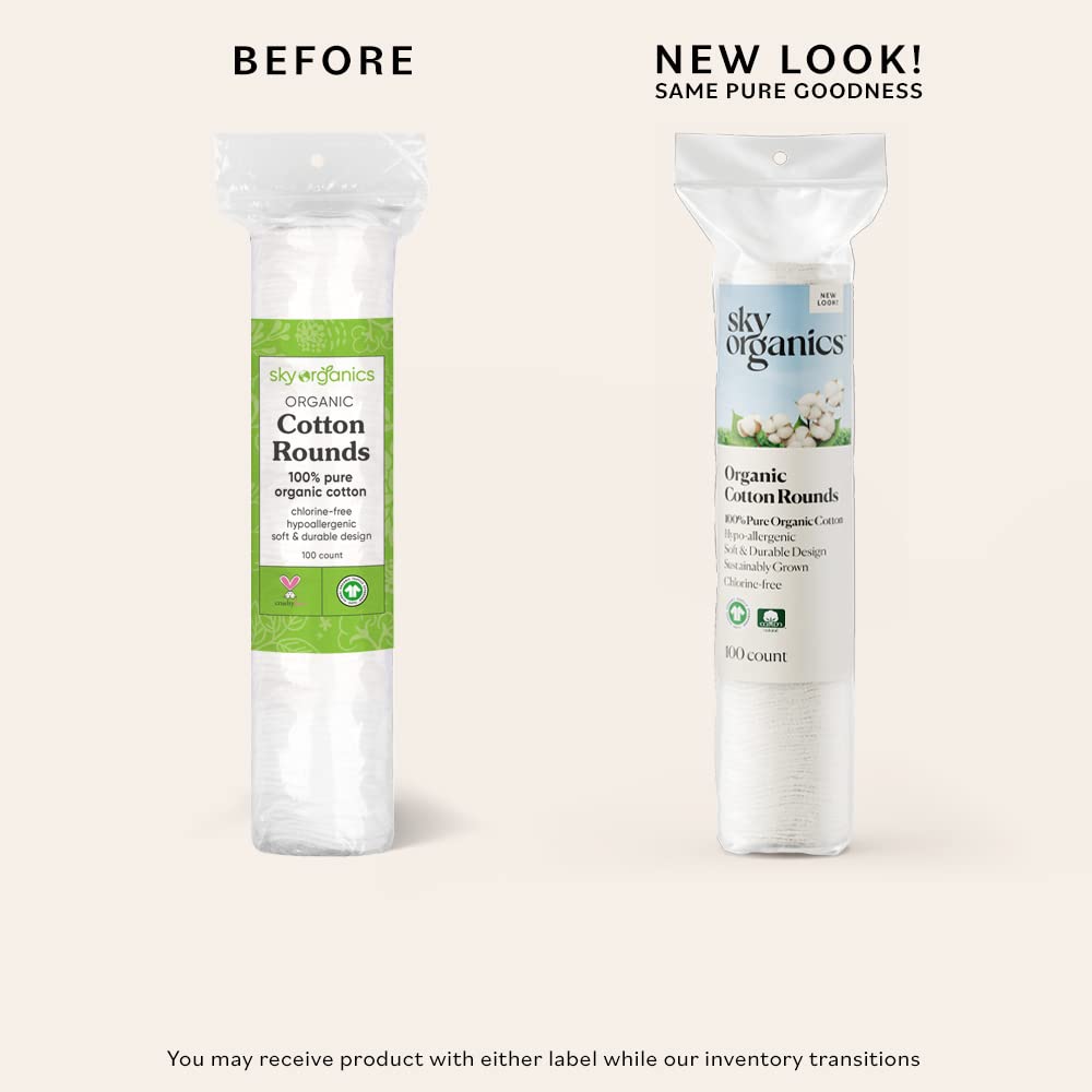 Cotton Rounds Organic (100 ct.), Fragrance &amp; Chlorine-Free Cotton Pads, 100% Biodegradable Ultra Absorbent Cotton Pads, Cruelty-Free Natural Make Up Removal &amp; Personal Care