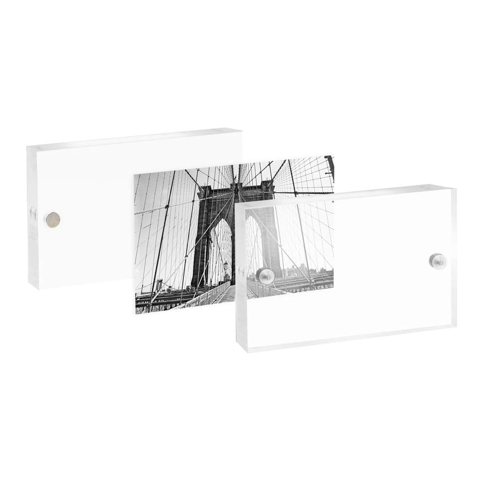 2” x 3” Super Thick [23MM Thickness] Clear Acrylic Magnetic Block Picture Frame, Double-Sided, Frameless, Freestanding, Floating Photos, for Desktop & Tabletop Display (2x3)