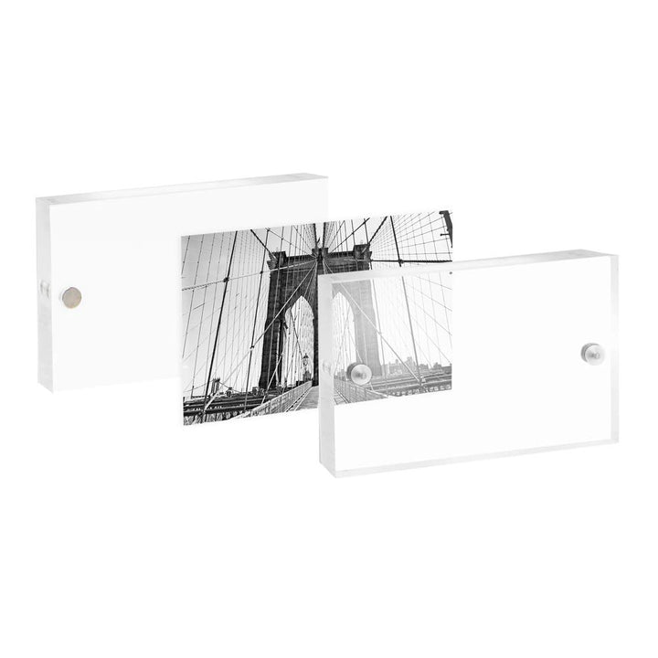 2” x 3” Super Thick [23MM Thickness] Clear Acrylic Magnetic Block Picture Frame, Double-Sided, Frameless, Freestanding, Floating Photos, for Desktop &amp; Tabletop Display (2x3)