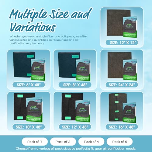 Universal Cut to Fit Carbon Activated Air Filter - Replacement Charcoal Filters - Pre Filter Carbon Sheet for Air Purifier, Vent Filters &amp; More - Packed in USA (Pack of 1, 16x48)