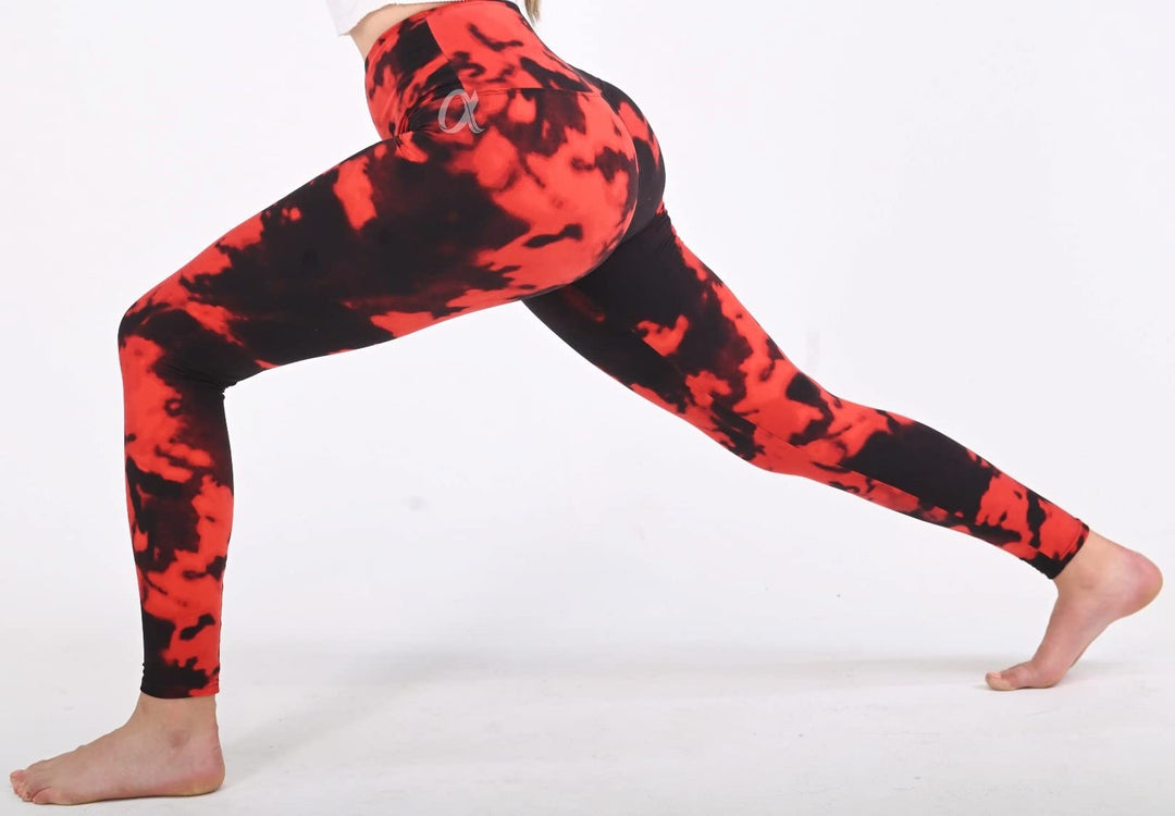 Black red Tie Dye Regular Plus Size Leggings Full Length Brushed Printed Leggings for Women