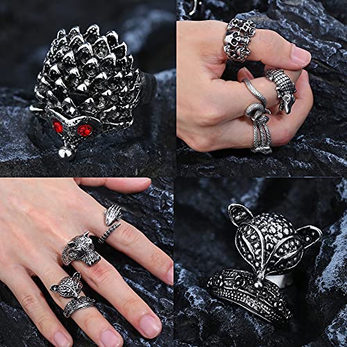 16Pcs Gothic Open Rings Set For Men Women Punk Adjustable Snake Dragon Claw Animal Rings Vintage Goth Skull Rings Indie Aesthetic