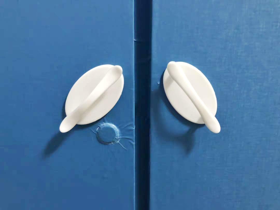 4 pcs White Self-Adhesive Handles for Sliding Door, Peel and Stick Cabinet Handles Without Drill, Stick on Knobs for Bathroom Mirror Doors