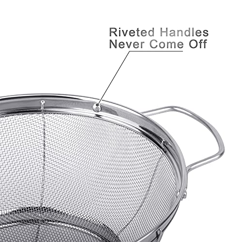 3 Pack 18/8 Stainless Steel Colander Sieves(5-Quart, 4-
