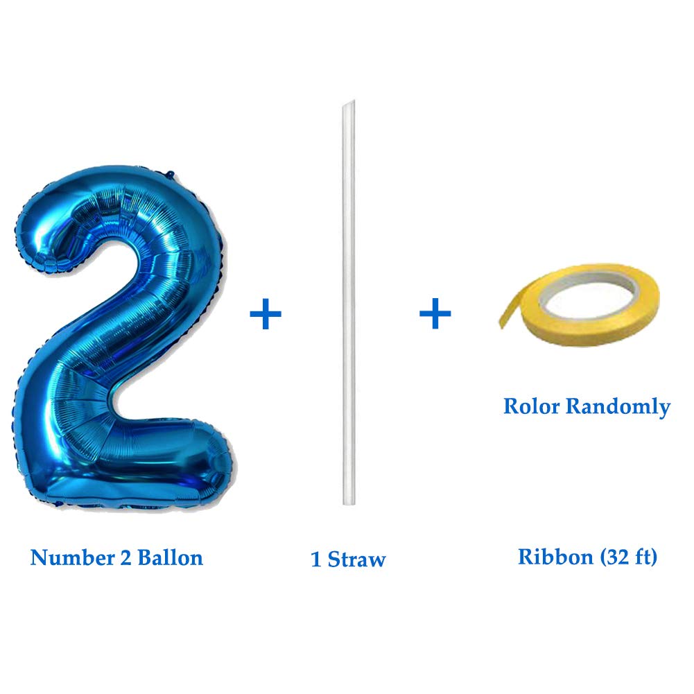 40 Inch Jumbo Blue Number 2 Balloon Giant Balloons Prom Balloons Helium Foil Mylar Huge Number Balloons for Birthday Party Decorations/Wedding/Anniversary