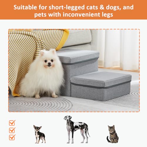 3 Step Folding Dog Step Stairs,Foldable Dog Stairs with 3 Storage Boxes for High Bed &amp; Sofa,Pet Storage Stepper &amp; Safety Ladder for Cats Dogs up to 60 pounds
