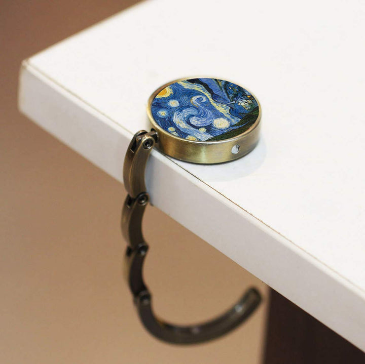 Foldable Purse Hook Set of 3 - Hanger Folding Table Hanger Holder Womens Bag Storage (Van Gogh)