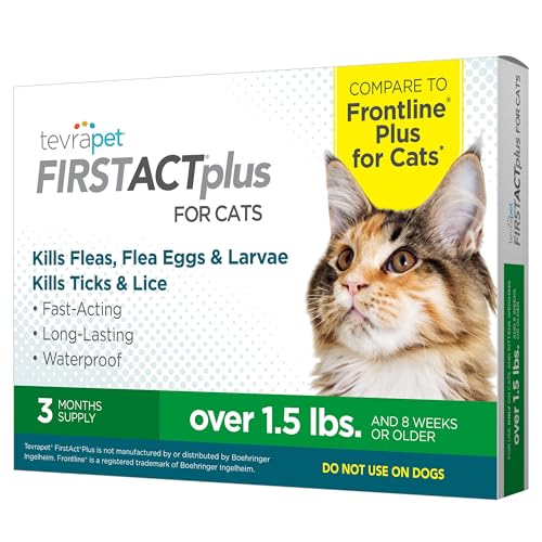 FirstAct Plus Flea and Tick Topical for Cats over 1.5lbs, 3 Dose Waterproof Flea and Tick Control/Prevention for 3 Months