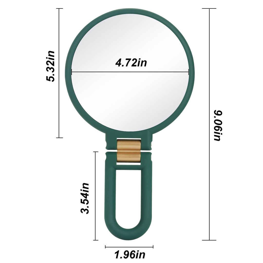 Handheld Mirror, 1x 15x Magnifying Makeup Mirror with Handle Double Side Hand Held Mirror with 1x15x Magnification &amp; Foldable Handle, Portable Travel Makeup Hand Mirror for Women (Army Green)