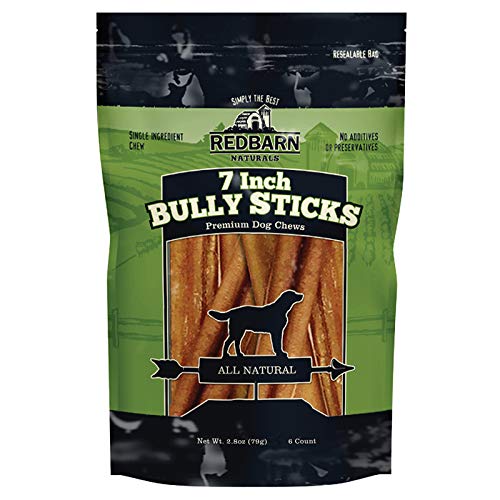 Redbarn All-Natural 7 Bully Sticks for Dogs - Premium Grain-Free &amp; Rawhide-Free Single Ingredient Long Lasting Low Odor Dental Treat for Chewers - 6 Count
