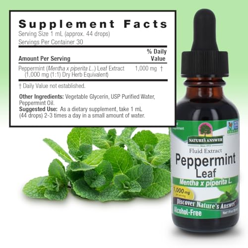 Nature&#39;s Answer Peppermint Leaf Mentha x Piperita Gluten Alcohol Free Herbal Supplement Supports Healthy Digestive Function* – 1 FL Oz