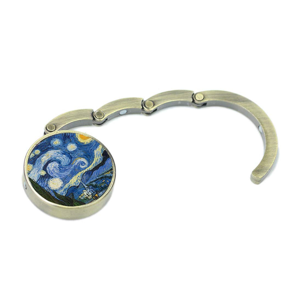 Foldable Purse Hook Set of 3 - Hanger Folding Table Hanger Holder Womens Bag Storage (Van Gogh)