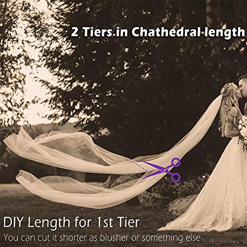 BEAUTELICATE Bridal Wedding 2 Tiers Long Cathedra Veil 