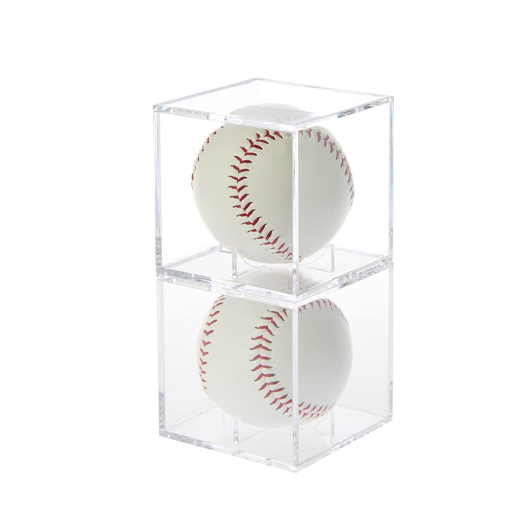 Stackable Baseball Display Case, Acrylic Cube Memorabilia Display Storage Box, UV Protected Baseball Holder for Ball Display - Fits Official Size Ball (2)