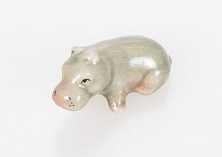 Tiny 1¼ Gray Sitting Hippopotamus Figurine - Miniature Hand Made Painted Ceramic Hippo African Aquatic Mammal Wildlife Animals Cute Porcelain Decorative Collectible Figures Décor Gifts