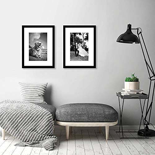 12x16 Picture Frame with Shatter-Resistant Glass - Set of 2 - Use as 8x12 Frame with Mat or 12x16 Frame Without Mat - Signature Collection - Picture Frame Set for Wall Display - Black