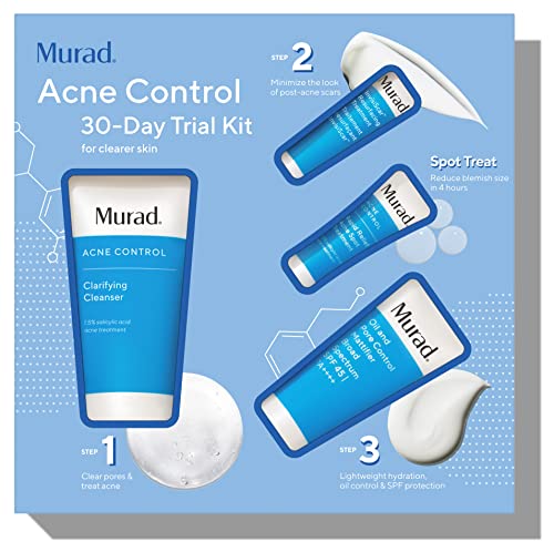 Acne Control 30-Day Trial Kit - 4-Piece Trial-Size Kit $57 Value - Clarifying Cleanser, Oil & Pore Control Mattifier, Rapid Relief Acne Spot Treatment, & InvisiScar Treatment
