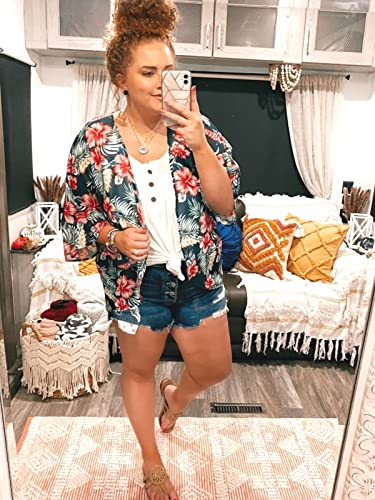 Women&#39;s Boho Chiffon Floral Kimono Cover Ups Thin Summer Lightweight Cardigans Boho Beach Sheer Tropical Hawaiian Shirts Tops Maternity Black Medium