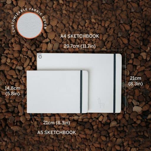 Etchr A5 Landscape Sketchbook - Cold Press Mixed Media 100% Cotton Sketchbook - Hardcover Drawing Book - Hardcover Sketchbook 5.8”x8.3 with 52 Pages - Sketch Pad with Customizable Cover