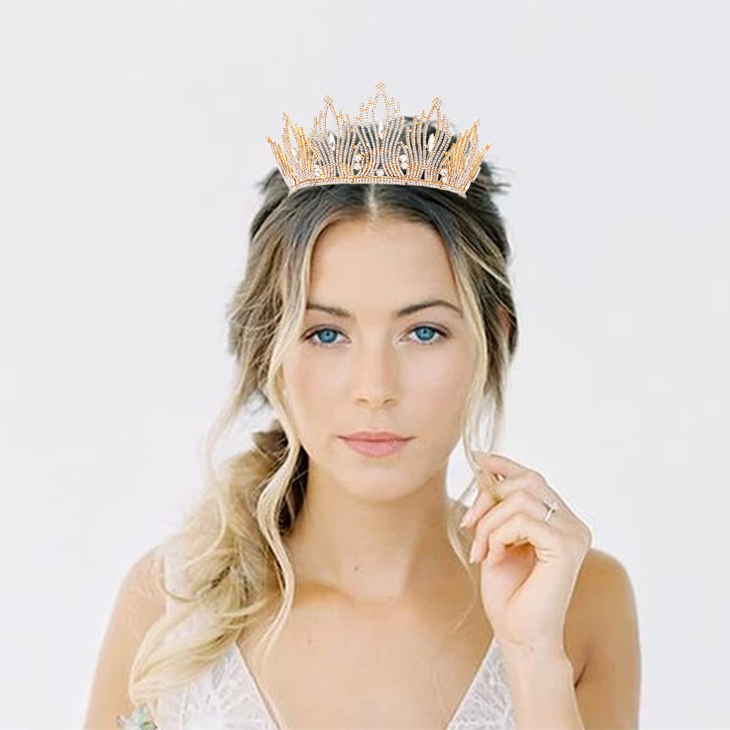 Crystal Wedding Crowns Gold Rhinestone Bride Tiaras Prom Pageant Queen Crowns Festival Party Crowns for Women Hair Accessories for Women and GirlsL8