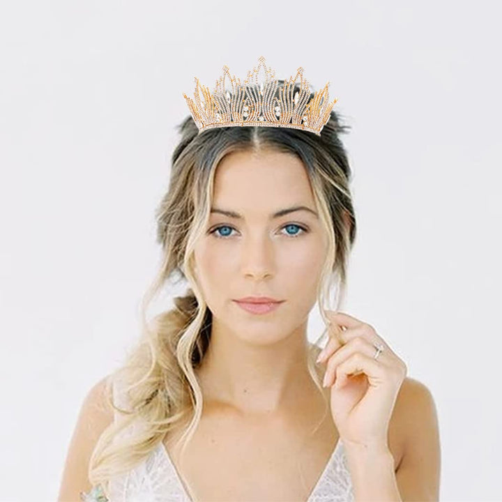 Crystal Wedding Crowns Gold Rhinestone Bride Tiaras Prom Pageant Queen Crowns Festival Party Crowns for Women Hair Accessories for Women and GirlsL8