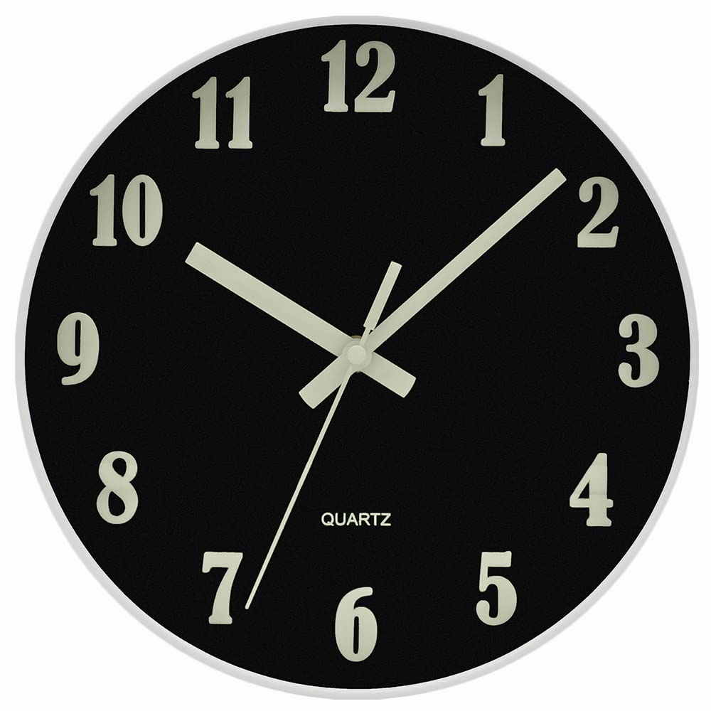 Glow in The Dark Clock, 12 Inch Modern Silent Non Ticking Wall Clocks Battery Operated, Night Light Wall Clock for Living Room Decor, Wall Clock Decorative for Kitchen Bedroom (Green)