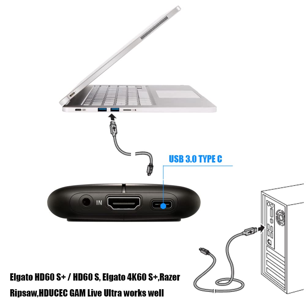 HD60 S+ Cable 3.0 USB-C to USB-A Cable Type C Cord HD Game Streaming Capture Card Cable Compatible for Elgato HD60 S+ / HD60 S, Elgato 4K60 S+,Razer Ripsaw,HDUCEC GAM Live Ultra