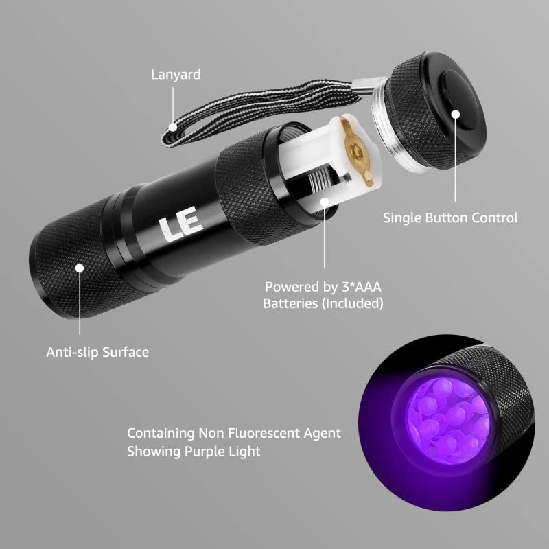 Black Light Flashlight, Small UV Lights 395nm, Portable Ultraviolet Light Detector for Invisible Ink Pens, Dog Cat Pet Urine Stain, AAA Batteries Included