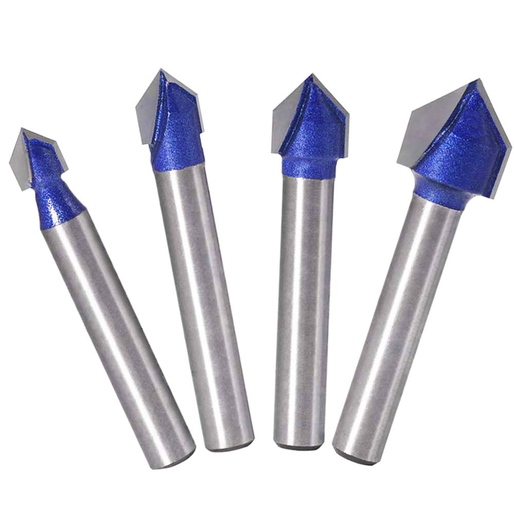 4pcs 90 Degree V Groove Router Bit Set Carbide 1/4 Inch Shank V Cut Router Bit Set V Grooving Bit