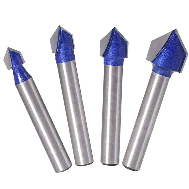 4pcs 90 Degree V Groove Router Bit Set Carbide 1/4 Inch Shank V Cut Router Bit Set V Grooving Bit