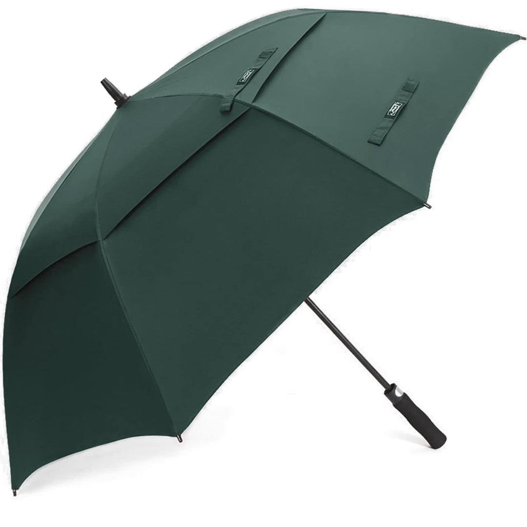 62 Inch Automatic Open Golf Umbrella Extra Large Oversize Double Canopy Vented Windproof Waterproof Stick Umbrellas(Dark Green)
