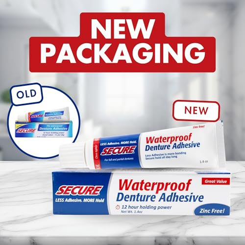 Waterproof Denture Adhesive - Zinc Free - Extra Strong Hold For Upper, Lower or Partials - 1.4 oz