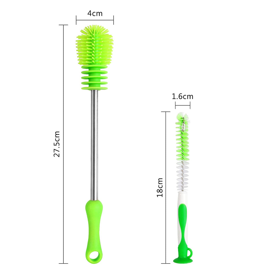 Bottle Brush Dishwashing Cleaning Brush Set, Bottle Scrubbing Silicone Kitchen Cleaner for Washing Glass, Baby Bottles, Mugs, Beer Wine Narrow Neck Water Sport Bottles, Antibacterial Long Handle
