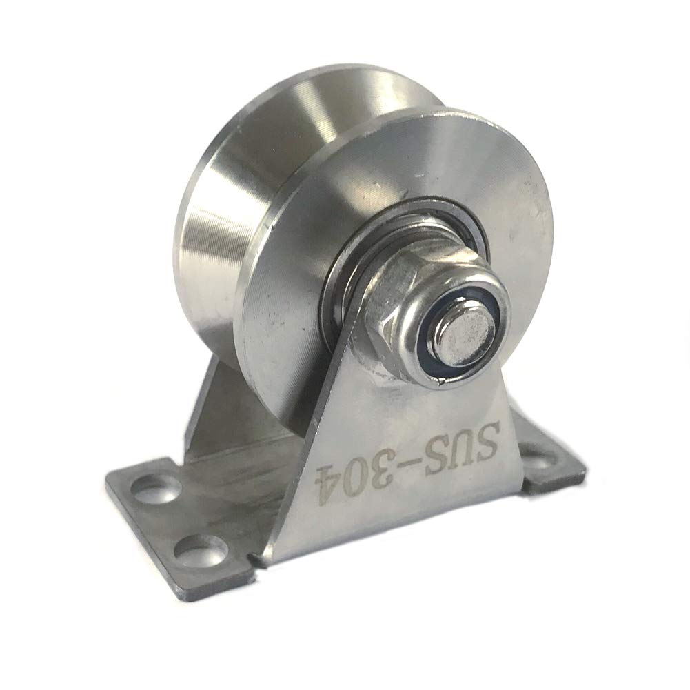 Stainless Steel 2 Sliding Gate V Groove Roller Bearings Pulley Wheels for Track Rail Sliding Sate Gym Pulley System with Bracket, Capacity 660 lb