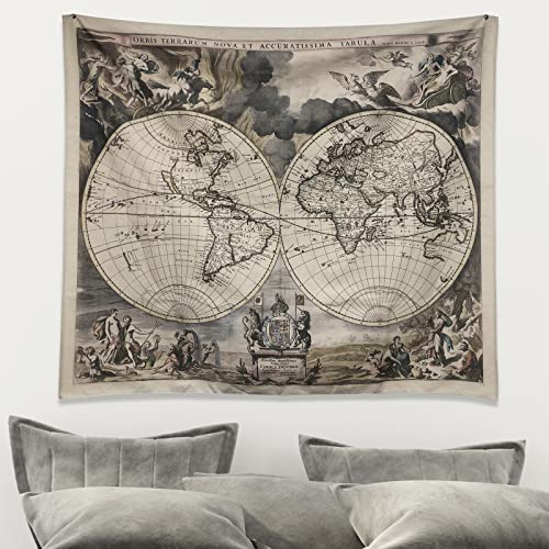 Medieval World Map Tapestry,Vintage Aesthetic Wall Tapestry Hanging,Retro Renaissance Painting Art Background for Room 55'' × 48'' (55'' × 48'', Medieval World Map A Style)