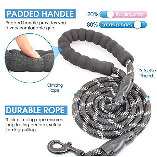 2/4/5/6 FT Dog Leash with Comfortable Padded Handle and Highly Reflective Threads for Small Medium and Large Dogs (5FT-1/2'', Black)