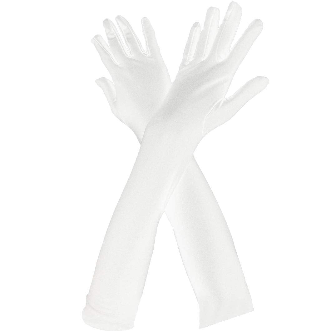 Long Opera Party 20s Satin Gloves Stretchy Adult Size 20.7 Elbow Length 1920s Opera Satin Long Gloves Classic Sun Protection Gloves Wedding Bride Etiquette Gloves for Women Girls White