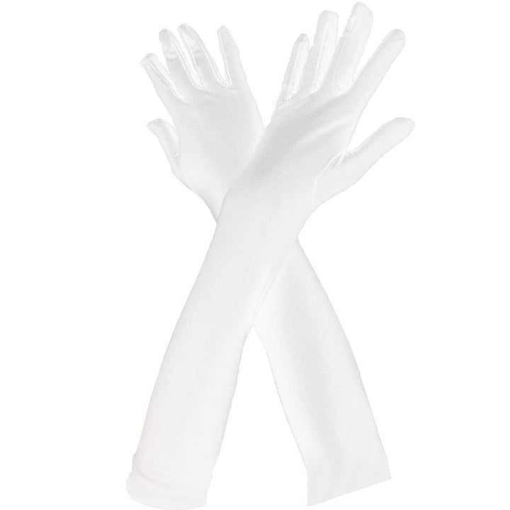 Long Opera Party 20s Satin Gloves Stretchy Adult Size 20.7 Elbow Length 1920s Opera Satin Long Gloves Classic Sun Protection Gloves Wedding Bride Etiquette Gloves for Women Girls White