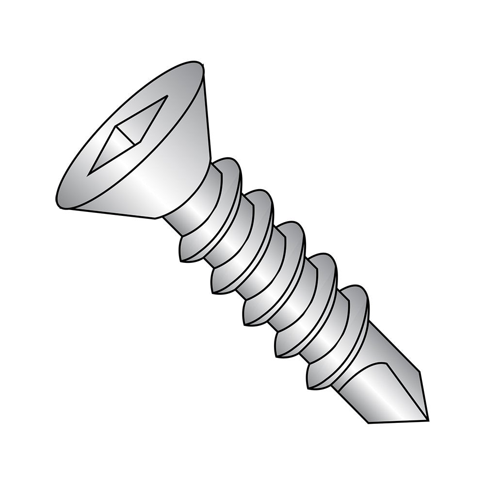 1016KQF410 410 Stainless Steel Self-Drilling Screw, Plain Finish, 82 Degree Flat Head, Square Drive, #3 Drill Point, #10-16 Thread Size, 1 Length (Pack of 25)