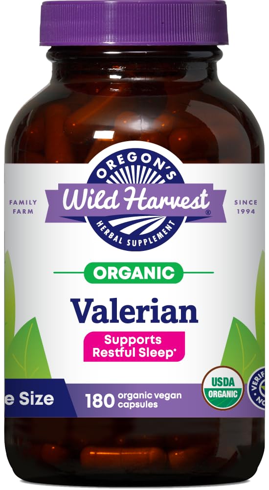 Non-GMO Organic Valerian Capsules Non Habit Forming Herbal Sleep Aid, Melatonin Free, 180Count