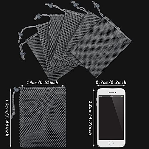 TecUnite 10 Pcs Mesh Bags Drawstring Laundry Bags Large Nylon Mesh Bags Gift Bag Dishwasher Bag with Sliding Drawstring for Kitchen Jewelry Gifts Wedding Favor Home(5.5 x 7.5 Inch,Gray)