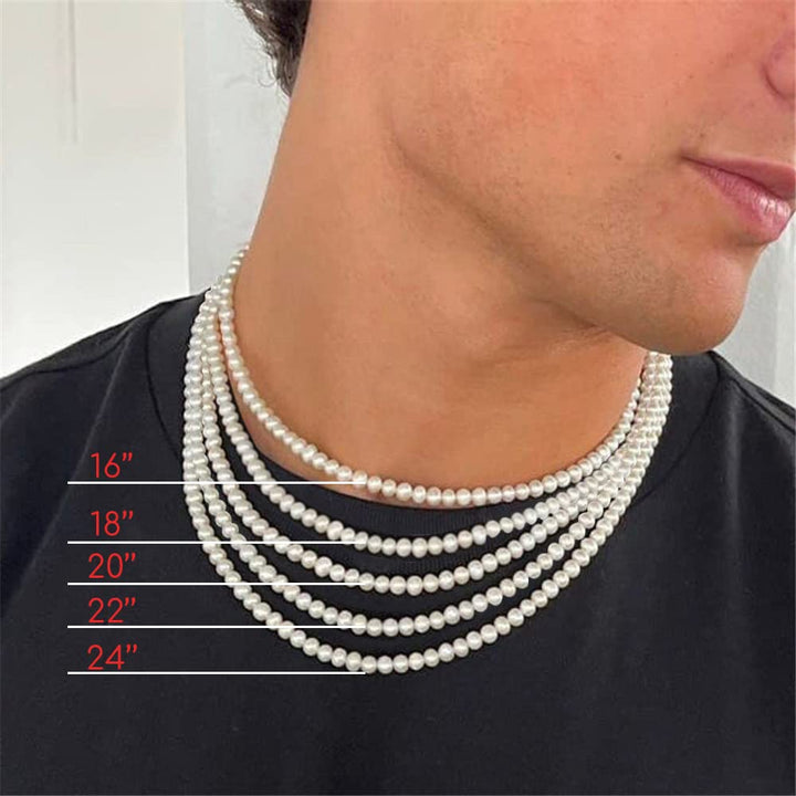 Pearl Necklace for Men,6mm White Mens Pearl Necklace,16
