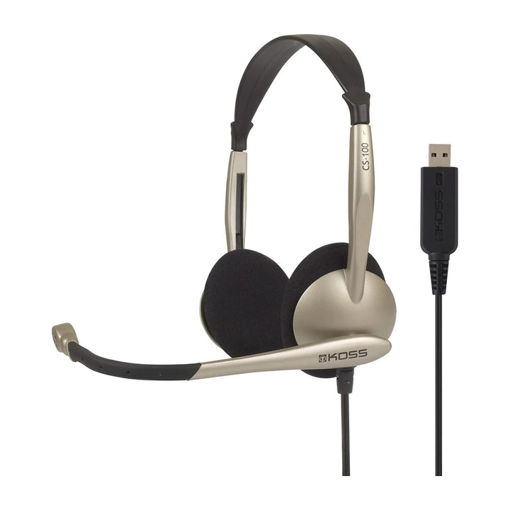 CS100 USB Double Sided On-Ear Headset with Boom Microphone, Lightweight Design, Black and Beige