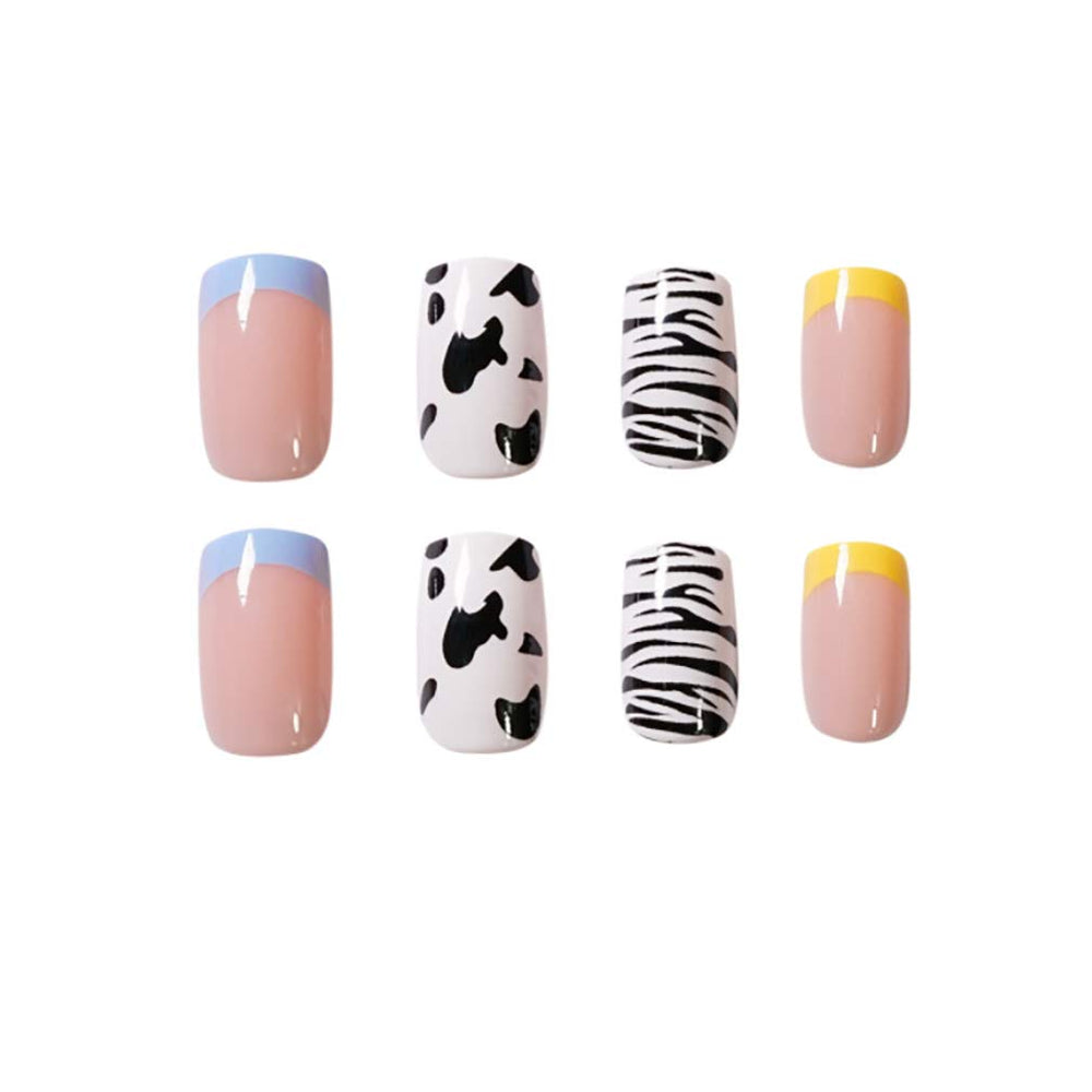 Square Press on Nails, 24Pcs Cute Fake Nails Glossy Acrylic False Nails with Design for Women and Girls